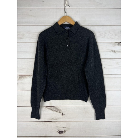 Lands End Sweater Womens Large Charcoal Gray 100% Lambswool Polo Collar Pullover - Picture 1 of 7